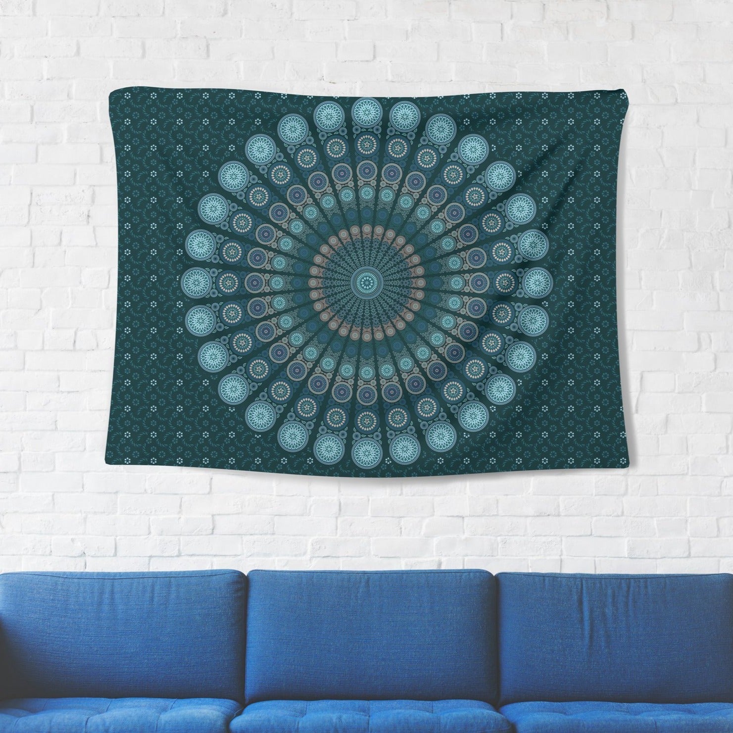 Aqua Mandala Tapestry