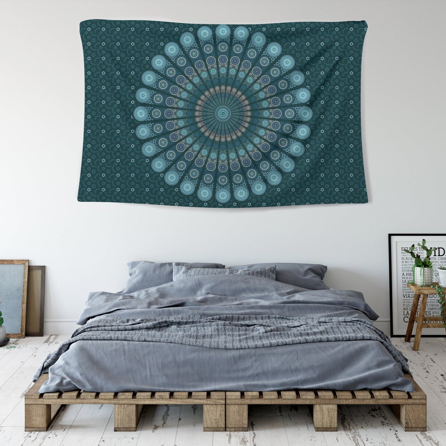 Aqua Mandala Tapestry